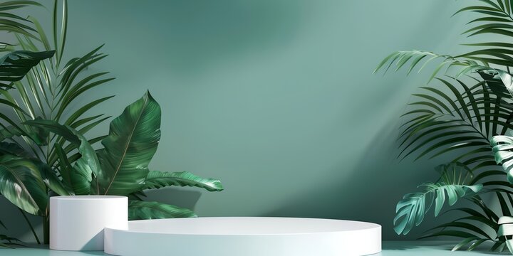 Green podium pedestal leaves palm