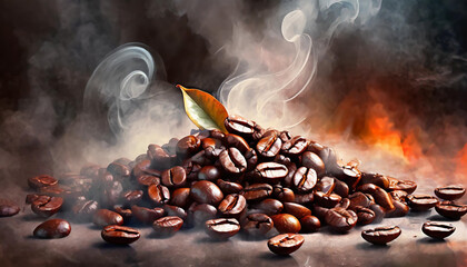 Obraz premium Ziarna palonej kawy, abstrakcja, tapeta, dekoracja. Generative AI