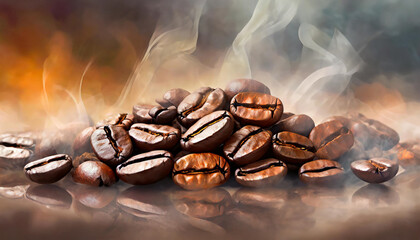 Ziarna palonej kawy, abstrakcja, tapeta, dekoracja. Generative AI - 780886536