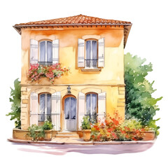 Fototapeta na wymiar French House Watercolor 
