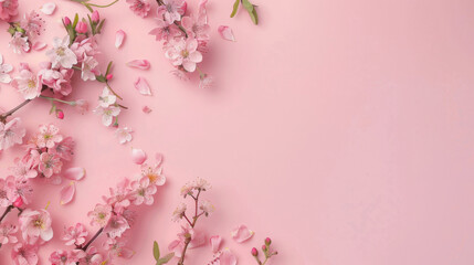 Blossoming springtime on pink background
