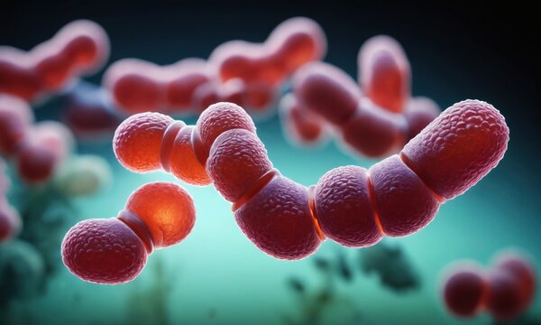 Abstract Lactobacillus Bulgaricus Bacteria - 3d rendered style microbiology image. Medical research, health-care concept. SEM (TEM) scanning view. Healthcare concept.