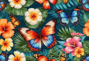 Fluttering symphony a kaleidoscope of butterflies and chrysanthemums on azure