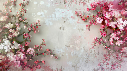 Blooming spring flowers on textured backdrop