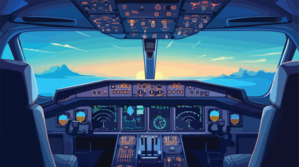 Airplane cockpit view with control panel buttons an - obrazy, fototapety, plakaty