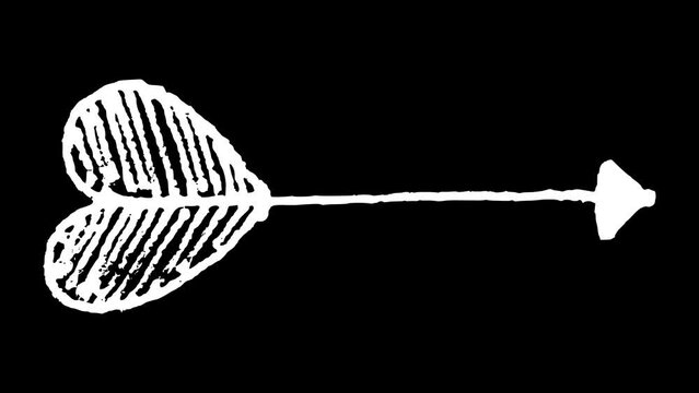 White wiggly hand drawn heart arrow doodle overlay animation      