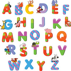 Fototapeta na wymiar Art & Illustration | Letter English alphabet, Cute letters, alphabet with animals illustration, english, text, fine png.eps