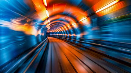 A vibrant blue light trails through a tunnel, creating a powerful sense of speed and futuristic travel