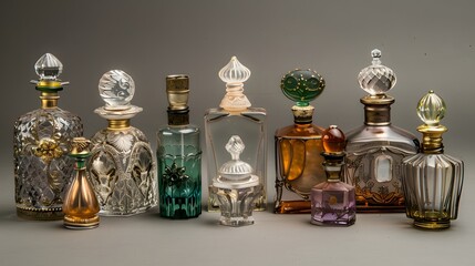 A collection of antique perfume bottles - obrazy, fototapety, plakaty