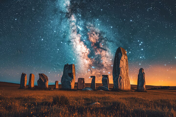 Stonehenge Standing in Field Under Night Sky