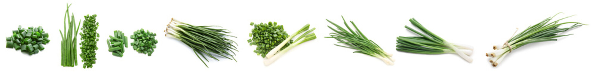 Set of fresh green onion isolated on white