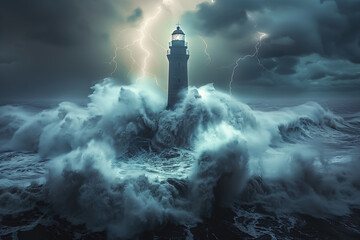 Resilient Lighthouse Battling Storm
