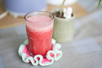 Refreshing watermelon smoothie in the glasses close-up