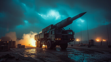 Cutting-Edge Missile Launcher.  High-Tech Weapon on Battlefield