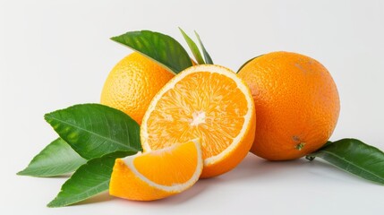 Fresh Oranges Arranged in Pyramid on White Background for Healthy Eating and Food Advertising. A...