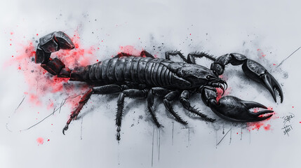 A Black Scorpion. Ink and Venom - obrazy, fototapety, plakaty
