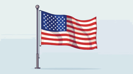 American flag with pole icon 2d flat cartoon vactor