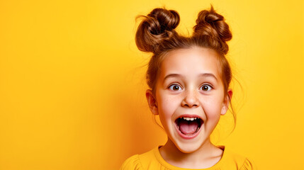 Little girl making funny face with her hair in top knot. - Powered by Adobe