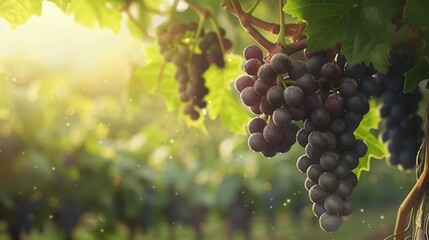 Sunlit Grapes on the Vine