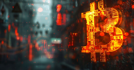 Obraz premium Digital Bitcoin symbol with Stock Market candlestick charts Crypto-currency background. Generative AI