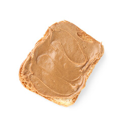 Toast with peanut butter on white background