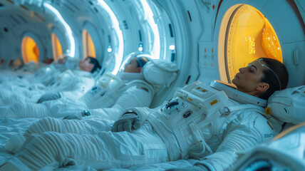 Astronauts in Sleep Pods - obrazy, fototapety, plakaty