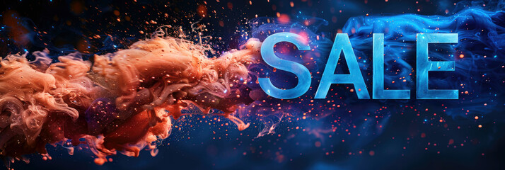 Dynamic "SALE" text with explosive colorful backdrop, ideal for vibrant marketing.