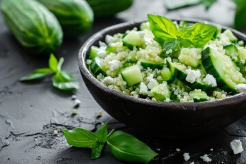 Cucumber quinoa salad with Feta focus on toning