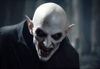 Creepy scary bald vampire portrait. Nosferatu evil count - obrazy, fototapety, plakaty