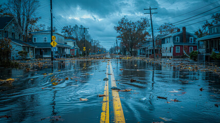 Catastrophic Flood Swallows Town - obrazy, fototapety, plakaty