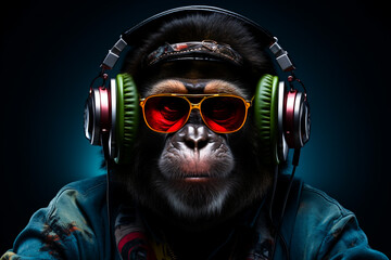 DJ monkey.  Monkey with headphones