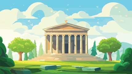 Ancient Greek pantheon building with columns and st - obrazy, fototapety, plakaty
