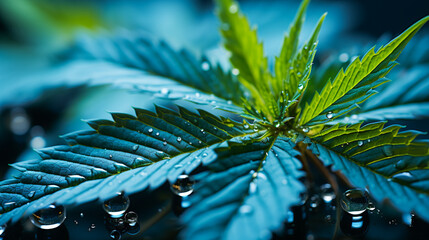Water Droplets on a Cannabis Leaf - obrazy, fototapety, plakaty