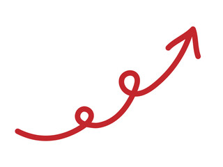 Red curve arrow pointing up. Doodle style arrow 