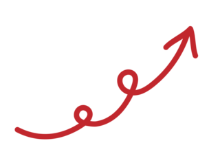 Red curve arrow pointing up. Doodle style arrow 