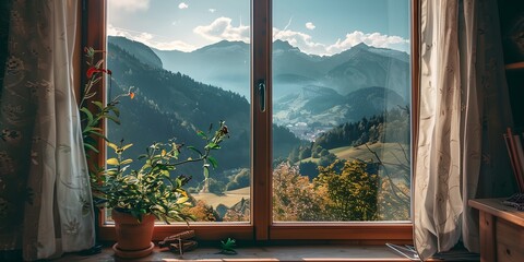 View through a window, offering scenery nature, providing a serene perspective