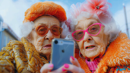 Elderly Women Hold Phone Upside Down for Selfie