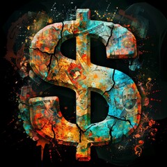 a symbolic image with the dollar sign logo, that shows the greed and addiction of wanting money over everything else in life with realistic colors and shades