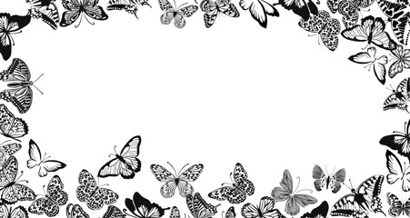 Frame of black butterflies. hand drawing. Not AI, Vector illustration