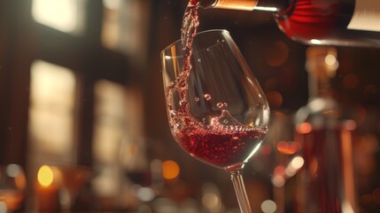 Pouring Red Wine into Glass - obrazy, fototapety, plakaty