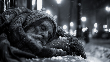 Homeless Elder on a Concrete Bed