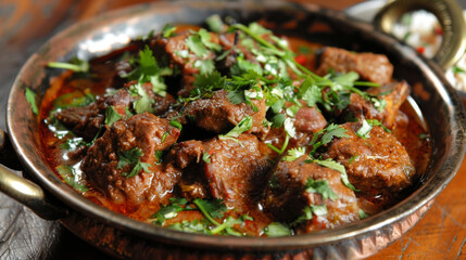 Traditional pakistani beef karahi close-up - obrazy, fototapety, plakaty