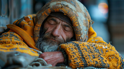 Homeless Elder on a Concrete Bed