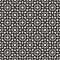 Vector monochrome mosaic seamless pattern. Black and white ornamental texture, islamic art style. Abstract elegant background. Geometric ornament with floral grid, lattice, mesh, net. Repeated design