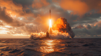 Long-range Missile Launch from Submarine - obrazy, fototapety, plakaty