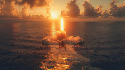 Long-range Missile Launch from Submarine - obrazy, fototapety, plakaty