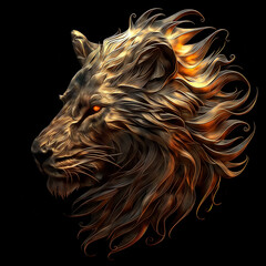 Textured Lion Head Isolated on a Black Background