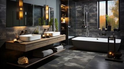 Modern shower room.  Stylish bathroom - obrazy, fototapety, plakaty
