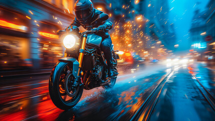 High-Speed Motorbike in the City - obrazy, fototapety, plakaty