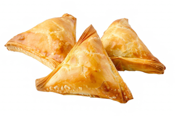 Golden Brown Tiropita Triangles on White Background